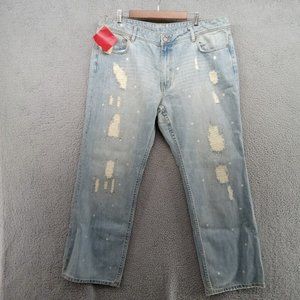 Seven7 Jeans Womens 24  Light Blue Rhinestones Distressed Ripped Wide Leg Denim